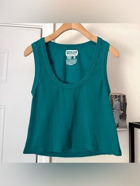 BIG BUD PRESS teal blue cotton knit scoop neck cropped tank top
